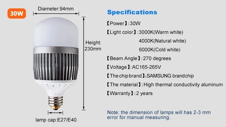 E27/E40 30W LED Lamp with Aluminum PBT Plastic