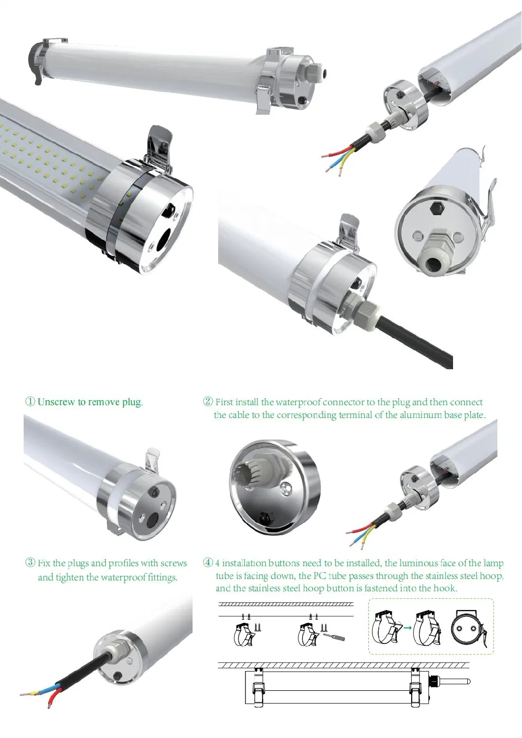 Factory Drip-Proof LED Light Ik10 Moisture-Proof Lamp Commercial Lighting H6-2-1200