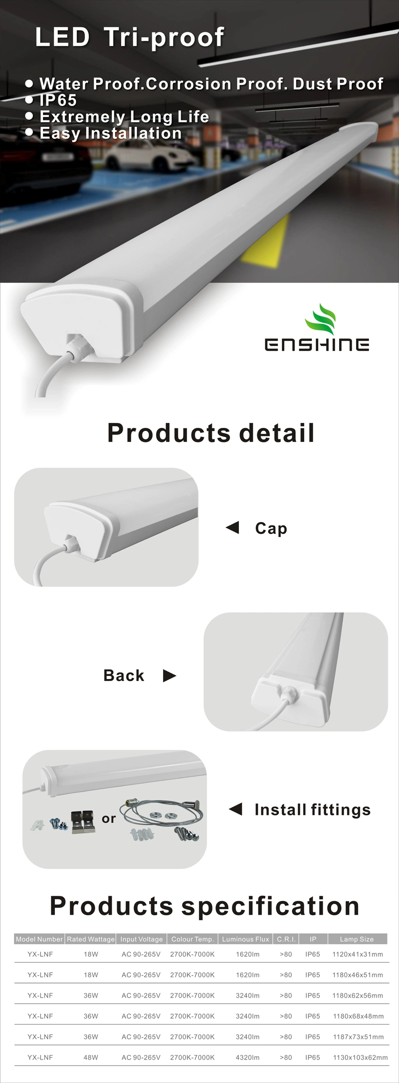 Enshine Custom Industrial Linear Batten LED Tri-Proof Light